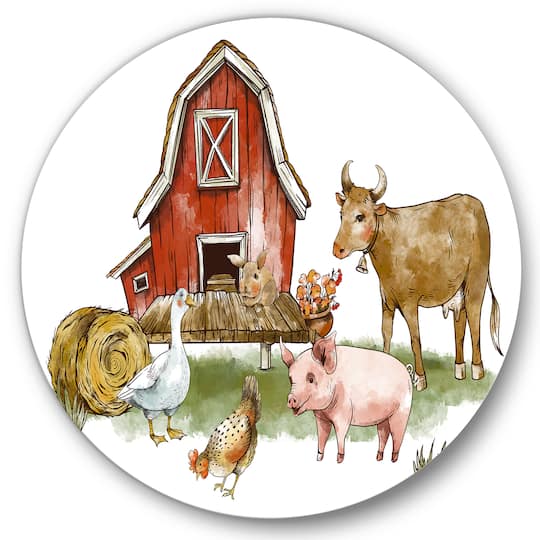 Designart - Farm House With Goose Chicken Cow Pig and Haystack